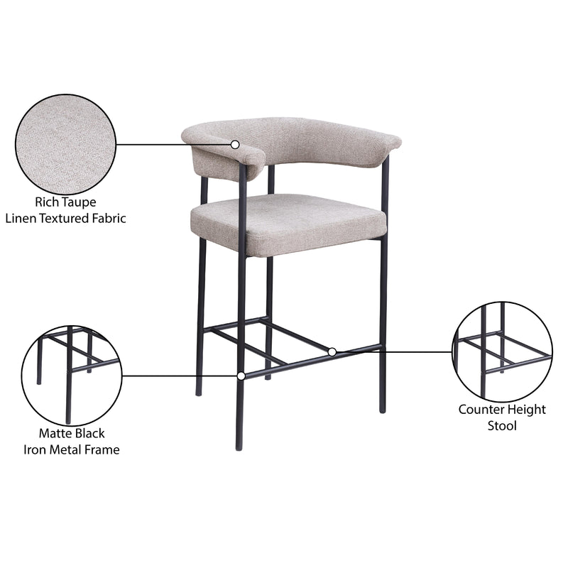 Meridian Malin Taupe Linen Textured Fabric Counter Stool IMAGE 9