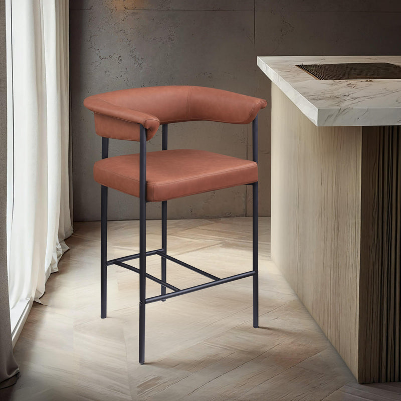Meridian Malin Cognac Vegan Leather Counter Stool IMAGE 2