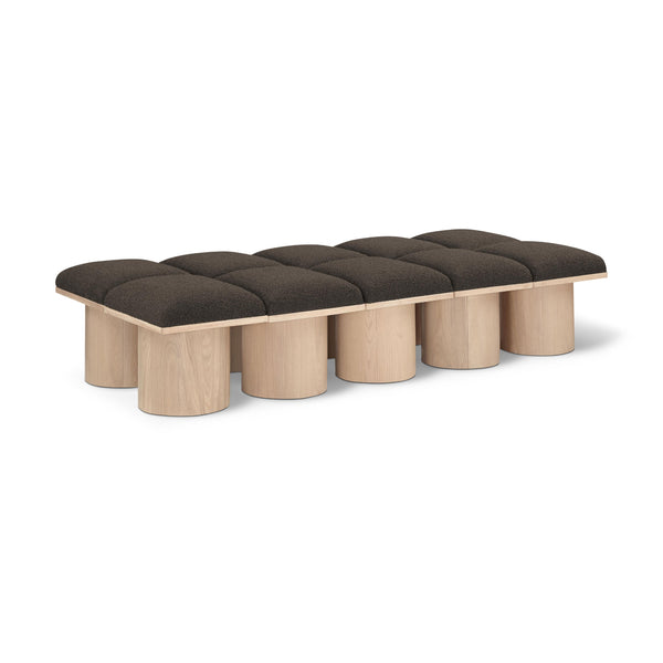 Meridian Pavilion Brown Boucle Fabric Bench IMAGE 1