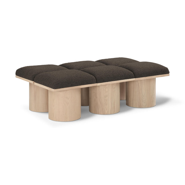 Meridian Pavilion Brown Boucle Fabric Bench IMAGE 1