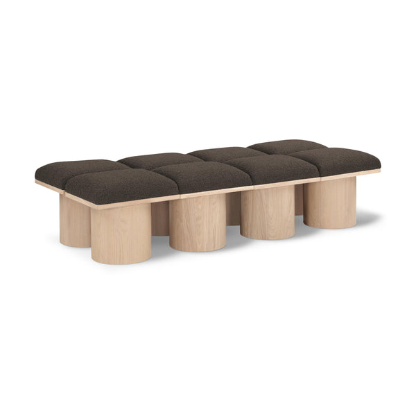 Meridian Pavilion Brown Boucle Fabric Bench IMAGE 1