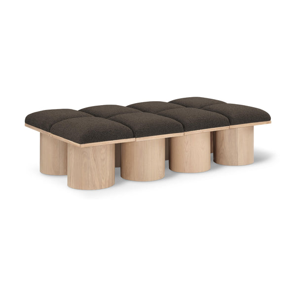 Meridian Pavilion Brown Boucle Fabric Bench IMAGE 1