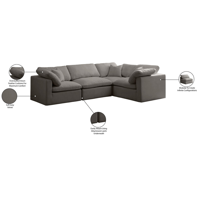 Meridian Plush Grey Velvet Modular Sectional IMAGE 7