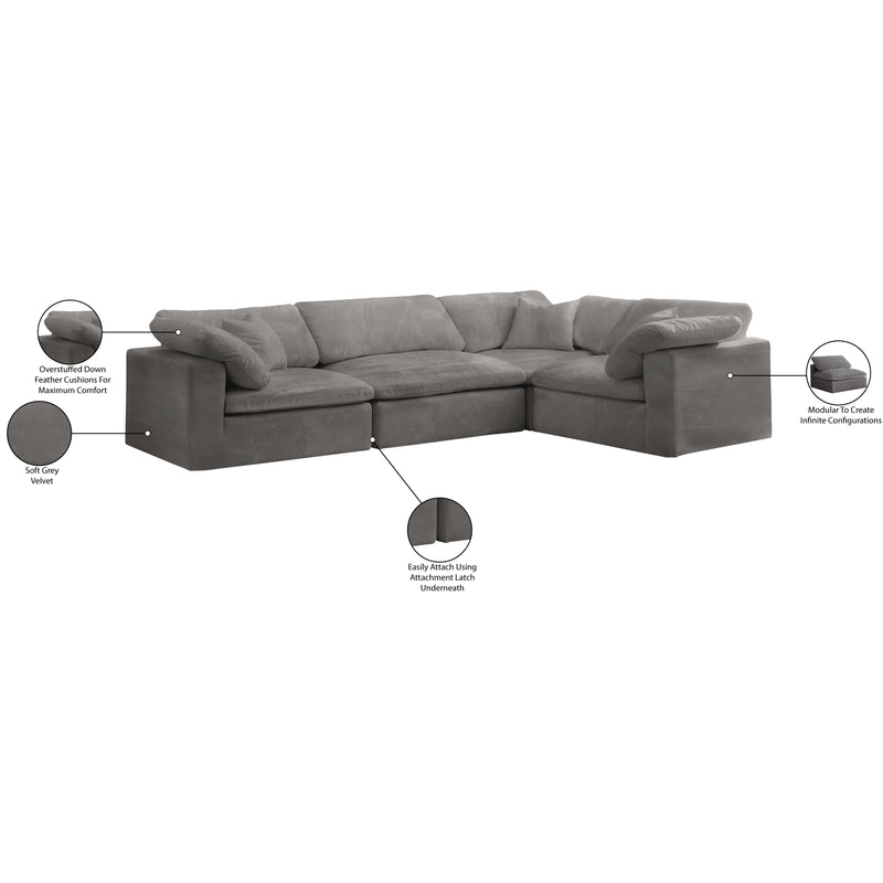 Meridian Cozy Grey Velvet Modular Sectional IMAGE 7