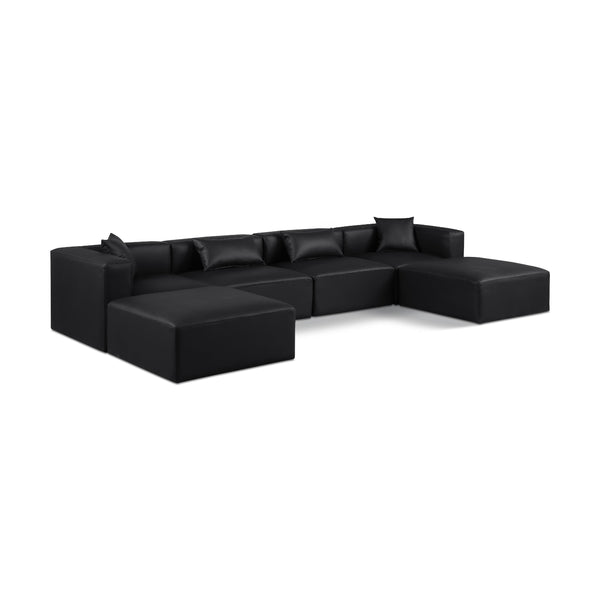 Meridian Cube Black Vegan Leather Modular Sectional IMAGE 1