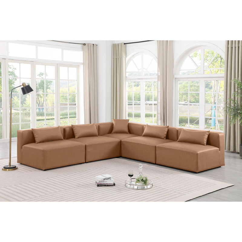 Meridian Cube Brown Vegan Leather Modular Sectional IMAGE 2