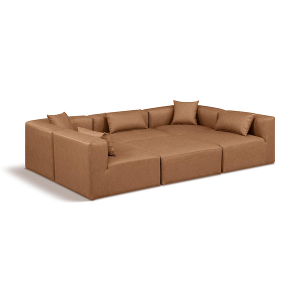Meridian Cube Brown Vegan Leather Modular Sectional IMAGE 1