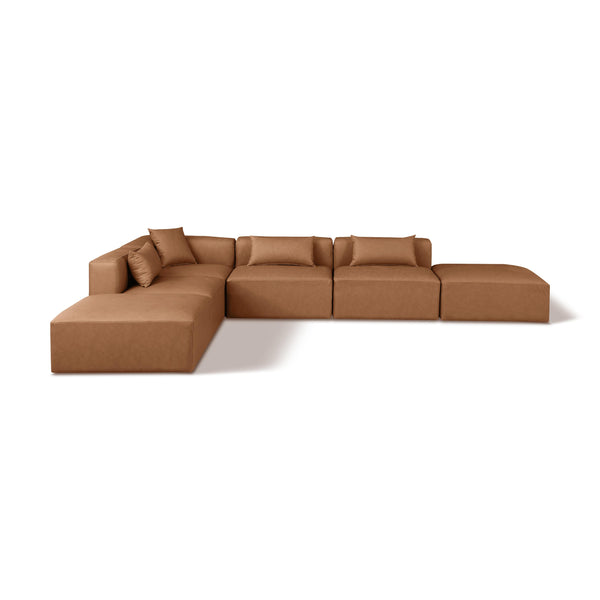 Meridian Cube Brown Vegan Leather Modular Sectional IMAGE 1