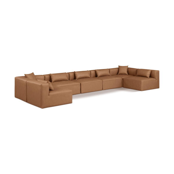 Meridian Cube Brown Vegan Leather Modular Sectional IMAGE 1