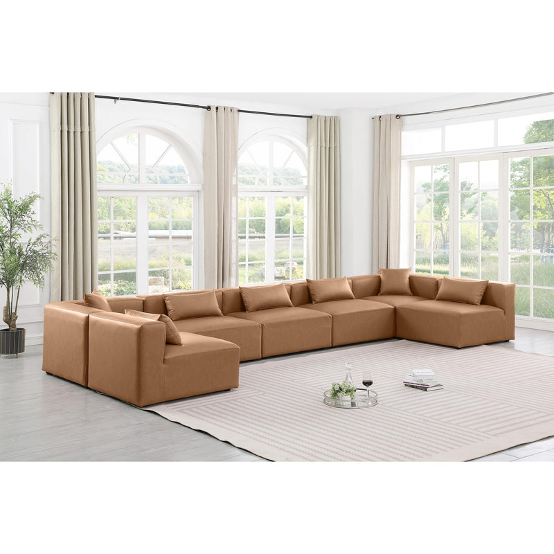 Meridian Cube Brown Vegan Leather Modular Sectional IMAGE 2
