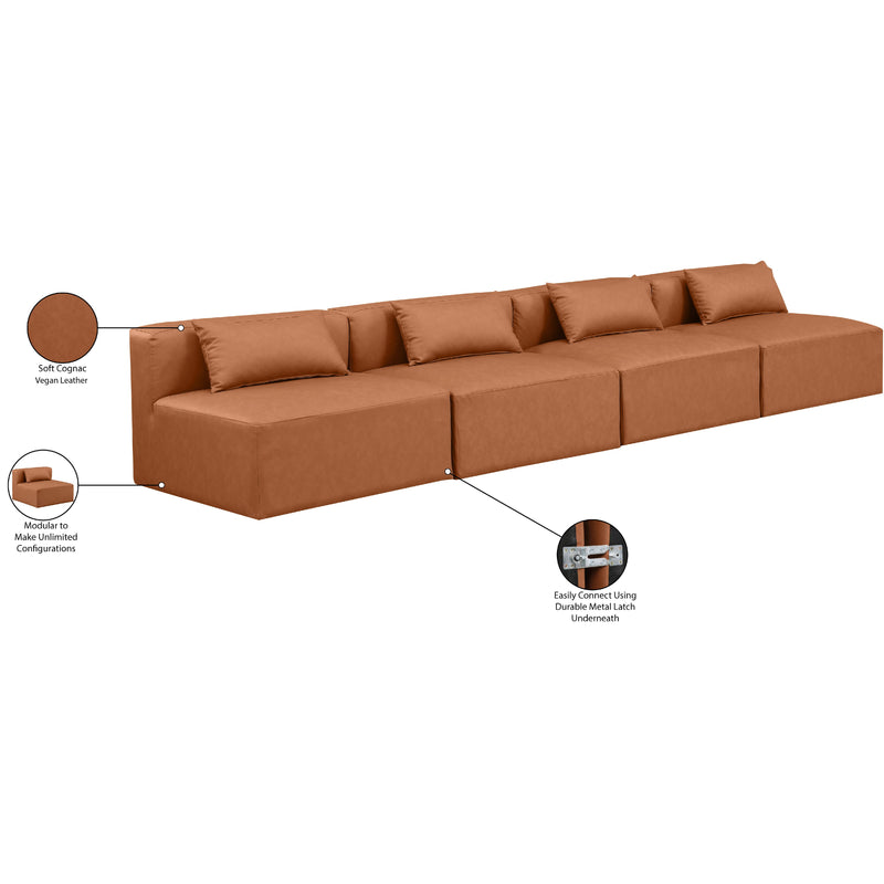 Meridian Cube Cognac Vegan Leather Modular Sofa IMAGE 7