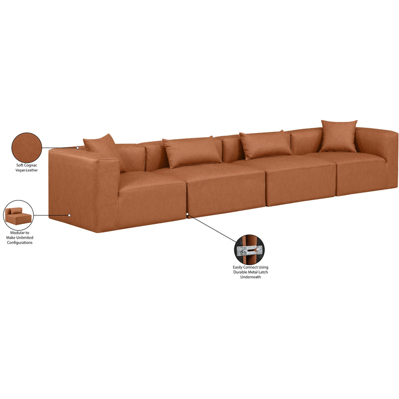 Meridian Cube Cognac Vegan Leather Modular Sofa IMAGE 8