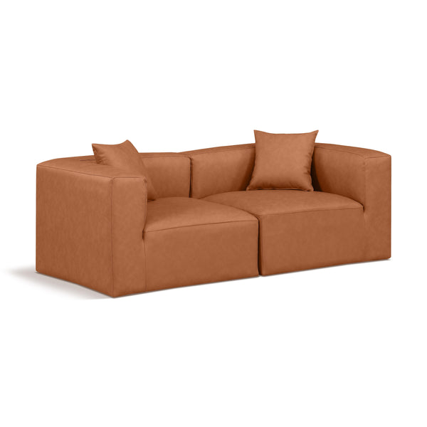 Meridian Cube Cognac Vegan Leather Modular Sofa IMAGE 1