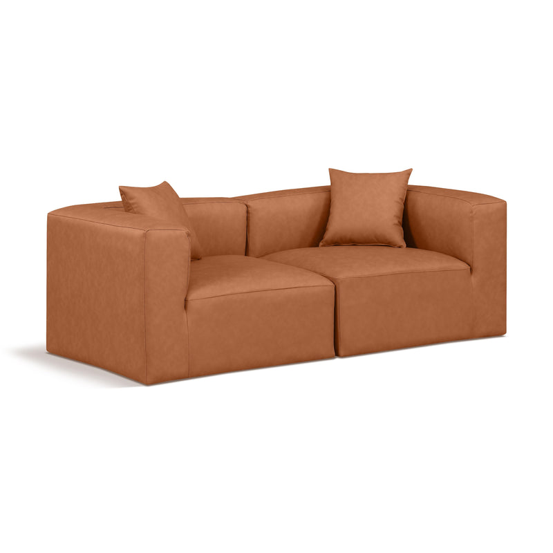 Meridian Cube Cognac Vegan Leather Modular Sofa IMAGE 1