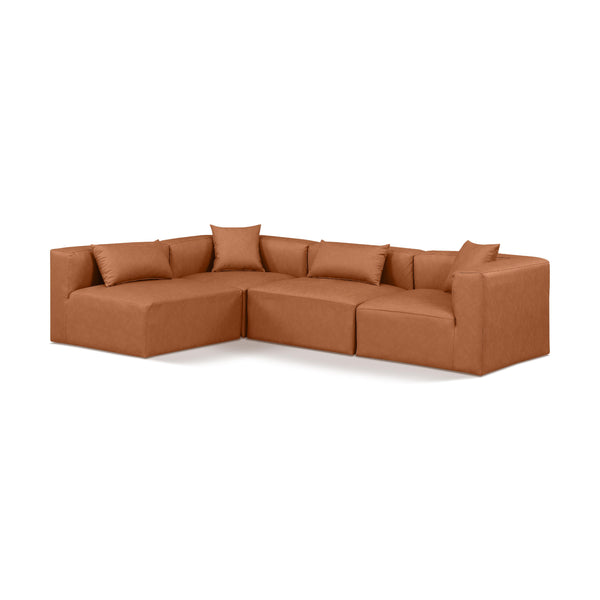 Meridian Cube Cognac Vegan Leather Modular Sectional IMAGE 1