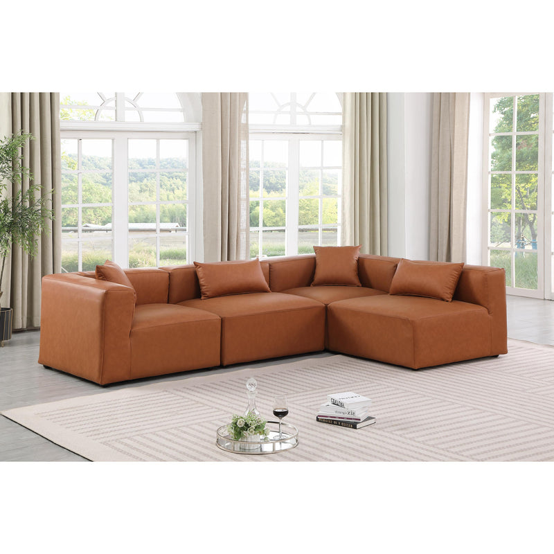 Meridian Cube Cognac Vegan Leather Modular Sectional IMAGE 2