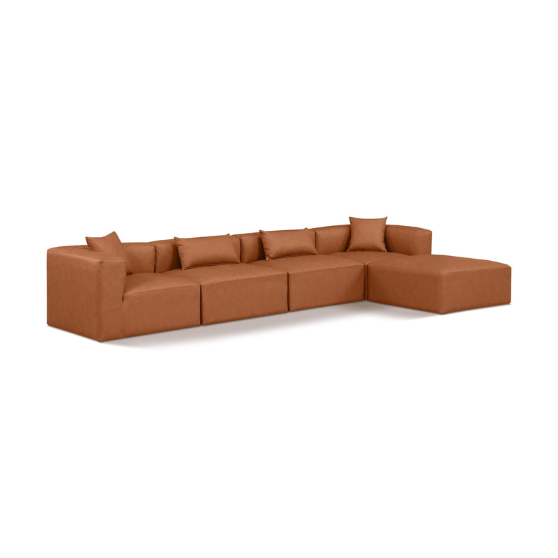Meridian Cube Cognac Vegan Leather Modular Sectional IMAGE 1