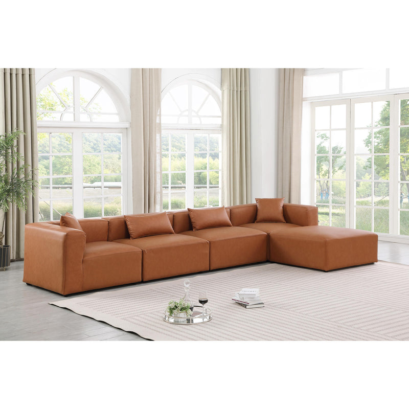 Meridian Cube Cognac Vegan Leather Modular Sectional IMAGE 2