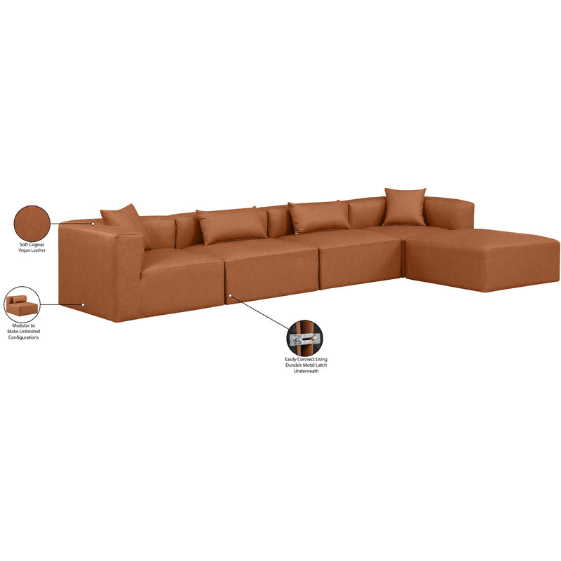Meridian Cube Cognac Vegan Leather Modular Sectional IMAGE 8