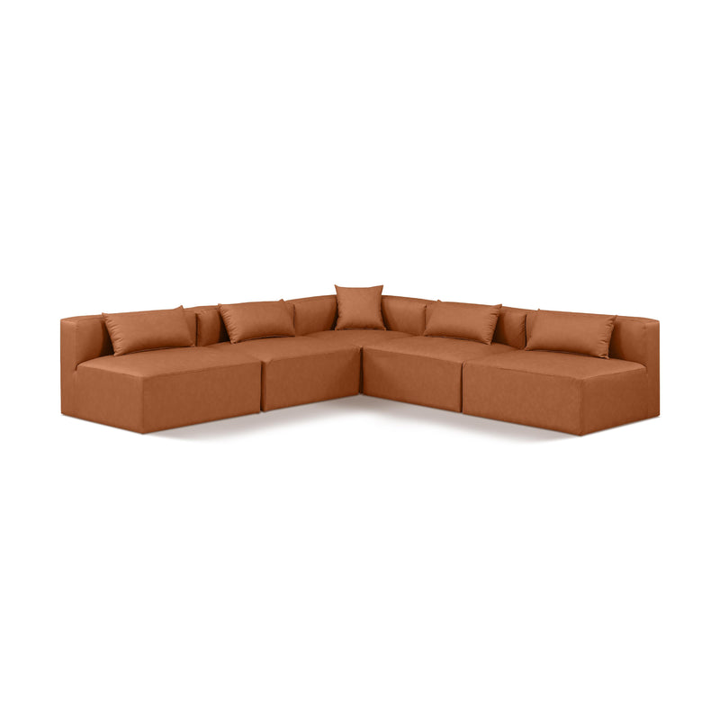 Meridian Cube Cognac Vegan Leather Modular Sectional IMAGE 1