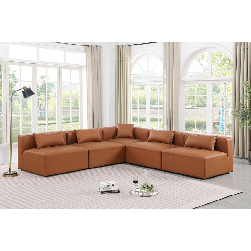 Meridian Cube Cognac Vegan Leather Modular Sectional IMAGE 2