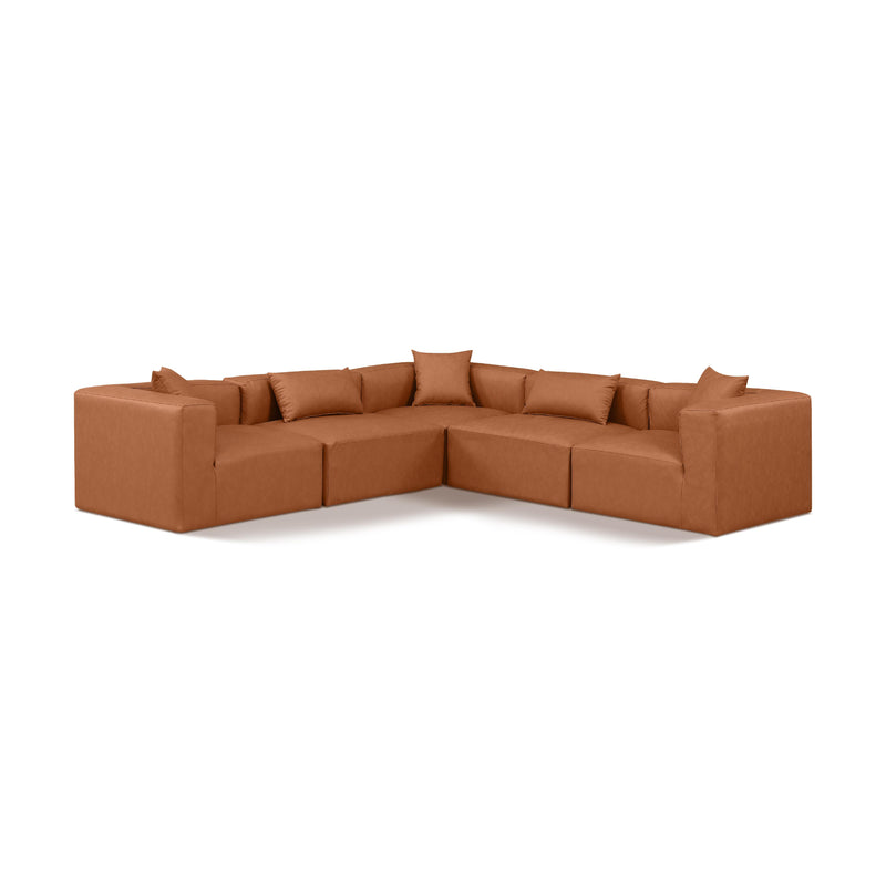 Meridian Cube Cognac Vegan Leather Modular Sectional IMAGE 1