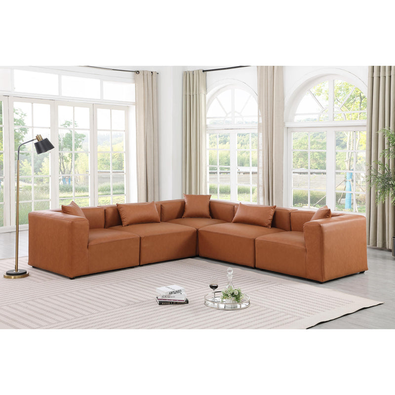Meridian Cube Cognac Vegan Leather Modular Sectional IMAGE 2
