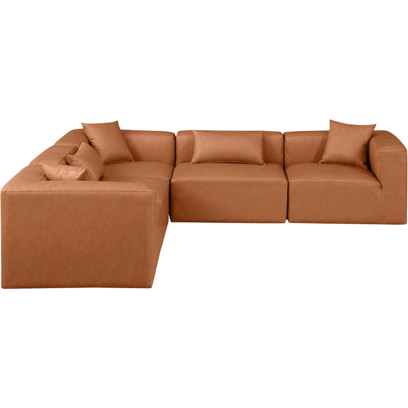 Meridian Cube Cognac Vegan Leather Modular Sectional IMAGE 4