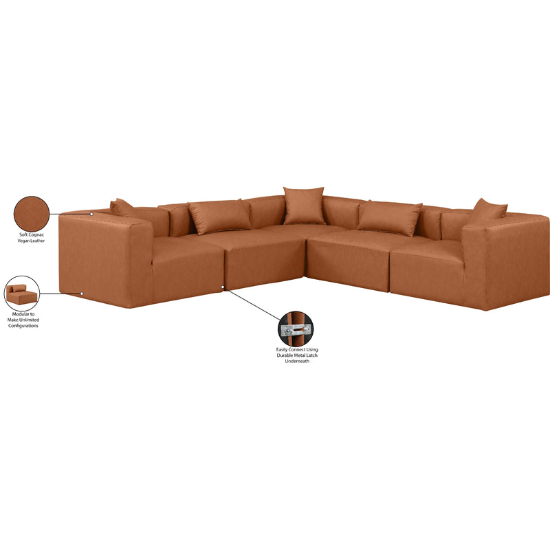 Meridian Cube Cognac Vegan Leather Modular Sectional IMAGE 9