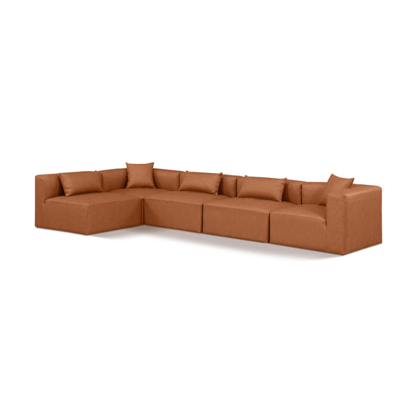 Meridian Cube Cognac Vegan Leather Modular Sectional IMAGE 1