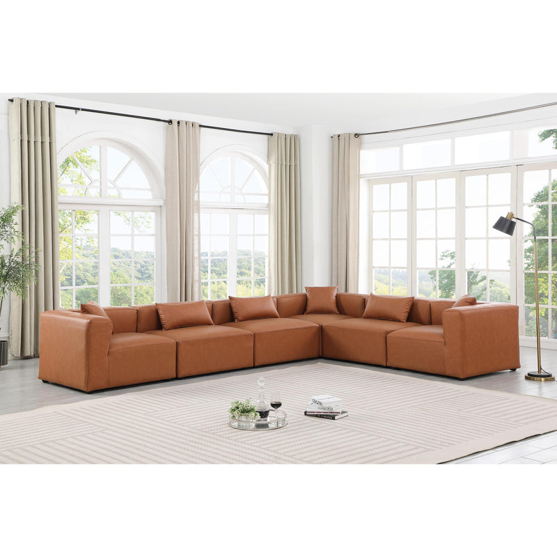 Meridian Cube Cognac Vegan Leather Modular Sectional IMAGE 2