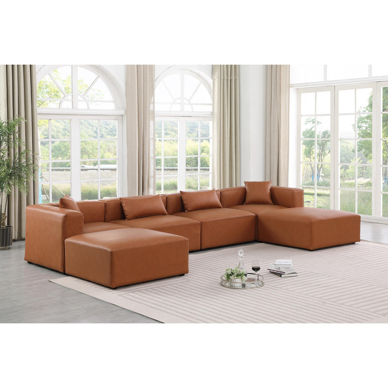 Meridian Cube Cognac Vegan Leather Modular Sectional IMAGE 2
