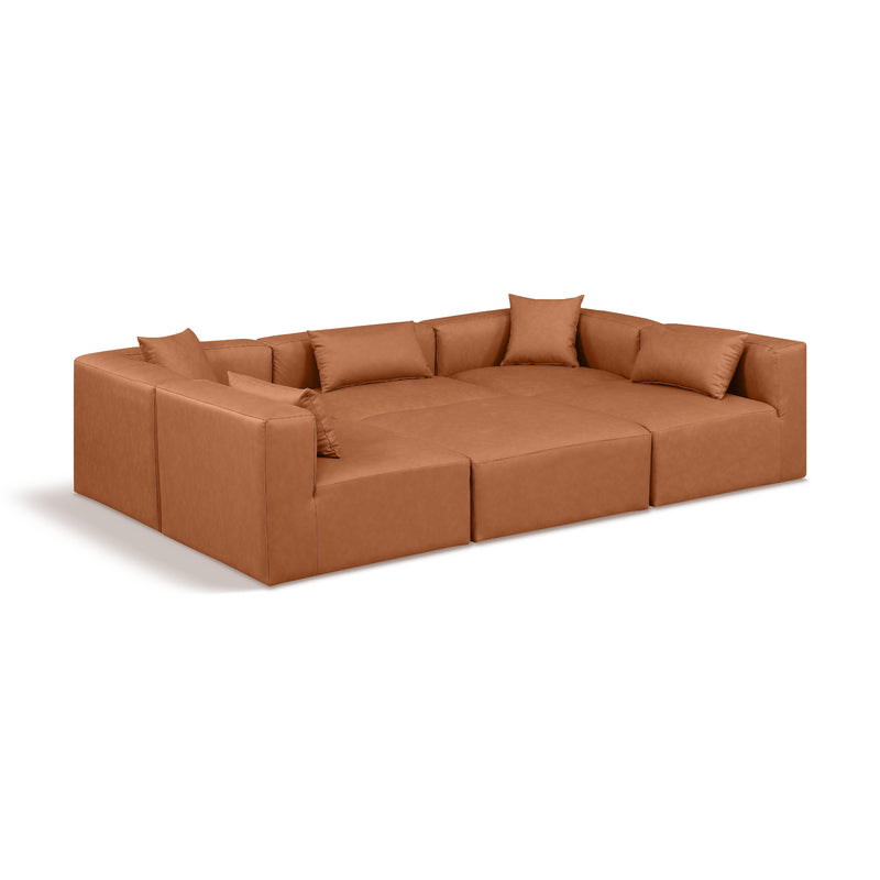 Meridian Cube Cognac Vegan Leather Modular Sectional IMAGE 1