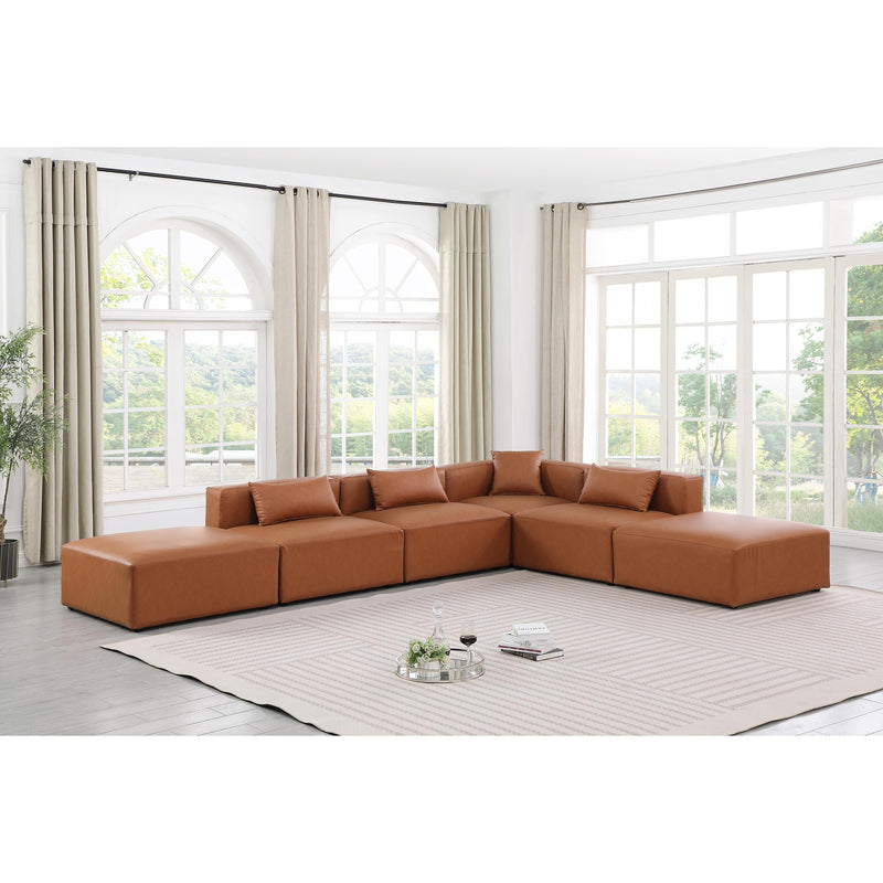 Meridian Cube Cognac Vegan Leather Modular Sectional IMAGE 2