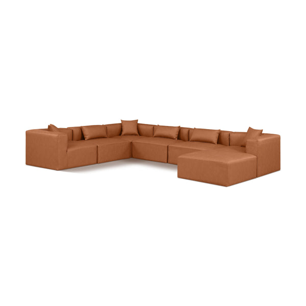 Meridian Cube Cognac Vegan Leather Modular Sectional IMAGE 1