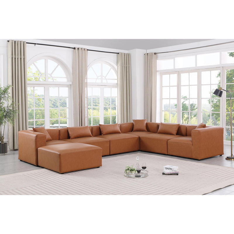 Meridian Cube Cognac Vegan Leather Modular Sectional IMAGE 2