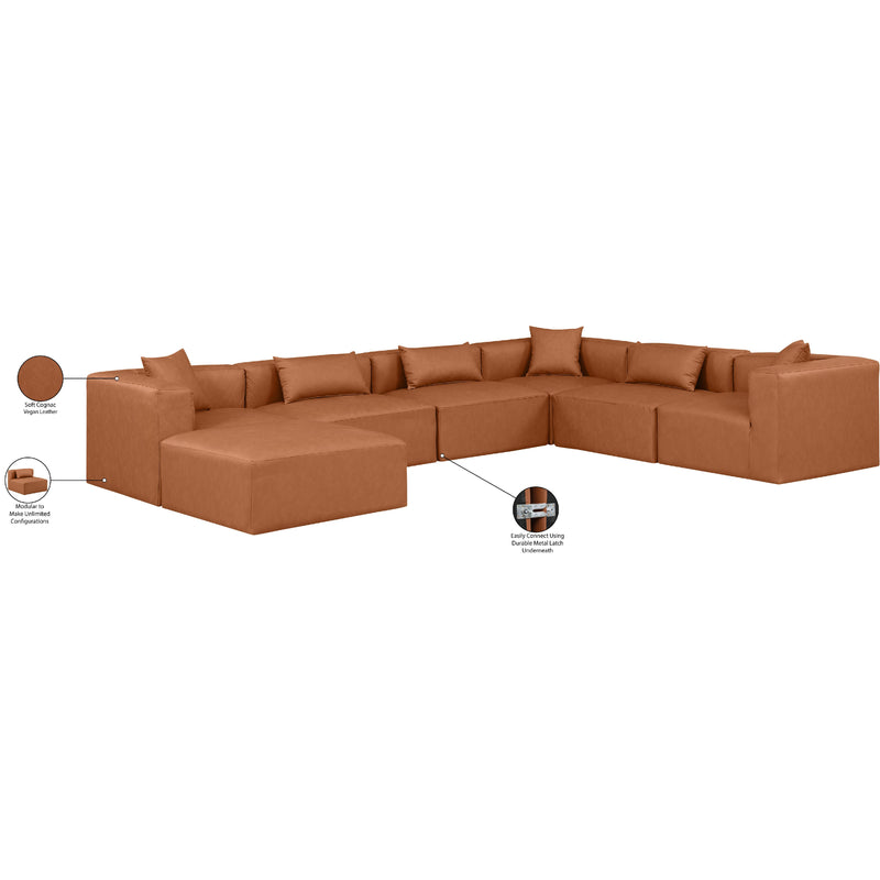 Meridian Cube Cognac Vegan Leather Modular Sectional IMAGE 9