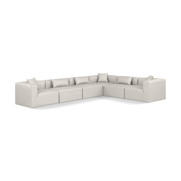 Meridian Cube Cream Vegan Leather Modular Sectional IMAGE 1
