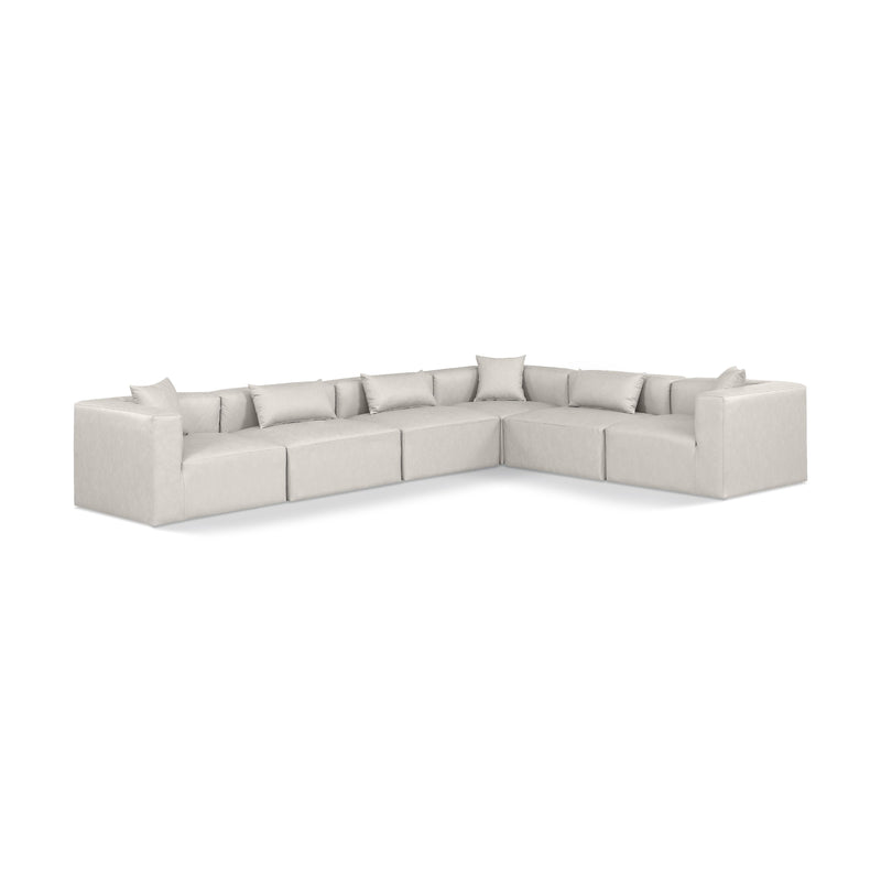 Meridian Cube Cream Vegan Leather Modular Sectional IMAGE 1