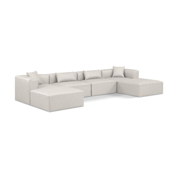 Meridian Cube Cream Vegan Leather Modular Sectional IMAGE 1