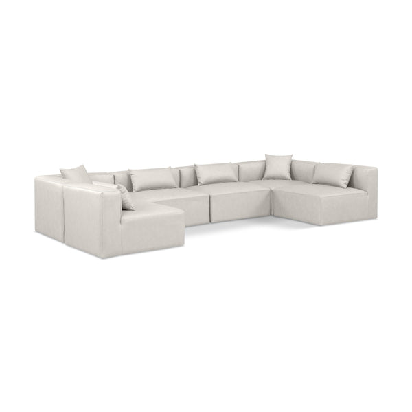 Meridian Cube Cream Vegan Leather Modular Sectional IMAGE 1