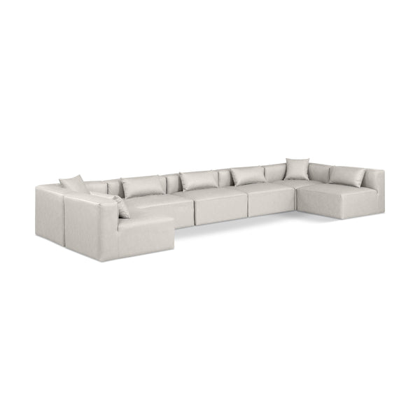 Meridian Cube Cream Vegan Leather Modular Sectional IMAGE 1