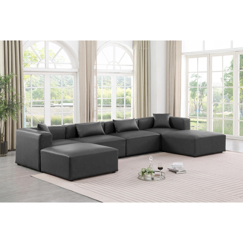 Meridian Cube Charcoal Grey Vegan Leather Modular Sectional IMAGE 2