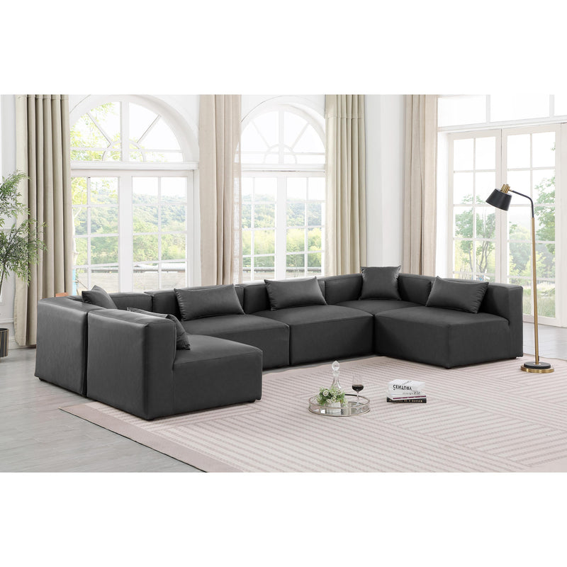 Meridian Cube Charcoal Grey Vegan Leather Modular Sectional IMAGE 2