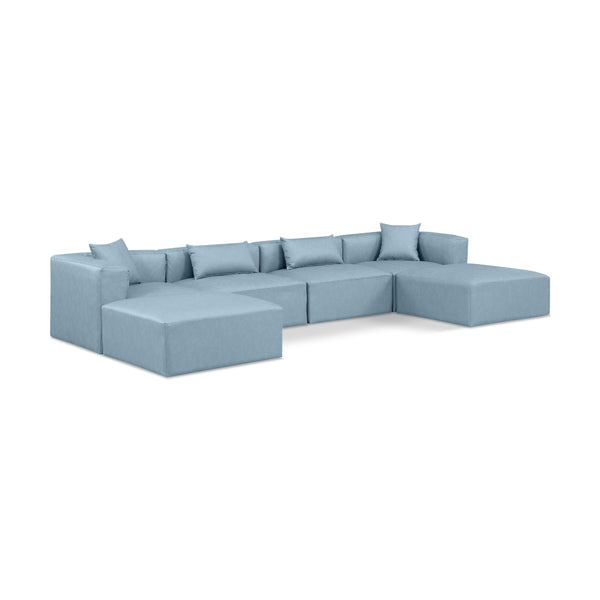 Meridian Cube Light Blue Vegan Leather Modular Sectional IMAGE 1