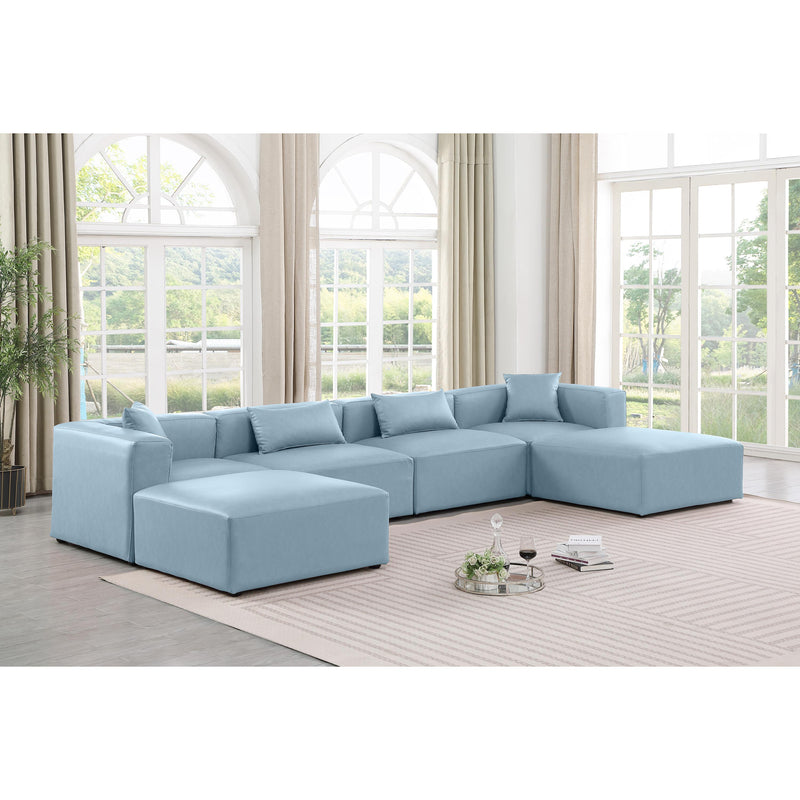 Meridian Cube Light Blue Vegan Leather Modular Sectional IMAGE 2