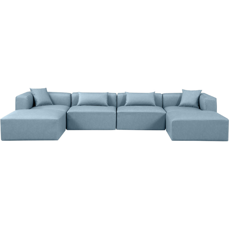 Meridian Cube Light Blue Vegan Leather Modular Sectional IMAGE 4