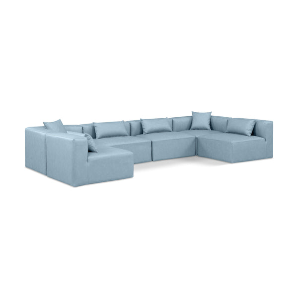 Meridian Cube Light Blue Vegan Leather Modular Sectional IMAGE 1