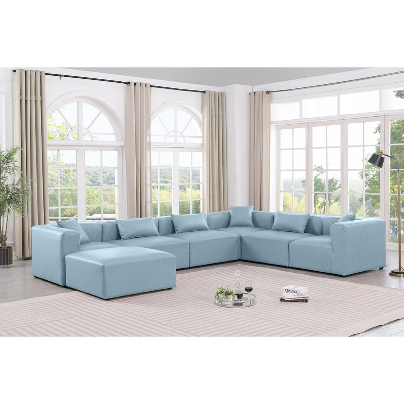 Meridian Cube Light Blue Vegan Leather Modular Sectional IMAGE 2