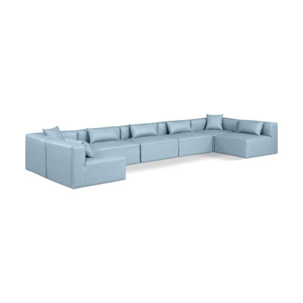 Meridian Cube Light Blue Vegan Leather Modular Sectional IMAGE 1